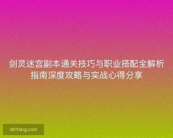 剑灵迷宫副本通关技巧与职业搭配全解析指南深度攻略与实战心得分享